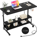Armocity Rolling Standing Desk with Power Outlets, 39" Manual Height Adjustable Mobile Computer Desk with Wheels, Small Portable Sit Stand Laptop Couch Table for Bed & Sofa Home Office, Black