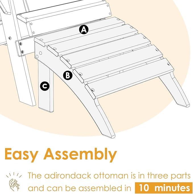 IVY&LANE Outdoor Adirondack Ottoman | Folding | Set of 2 | HDPE Wood Grain | Dark Brown | All Weather | Waterproof Patio Footrest for Adirondack Chair | Poly Lumber Foot Rest for Deck