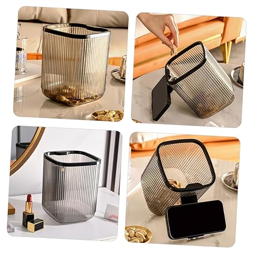 Slim Desktop Trash Can Phone Holder Small Waste Basket for Room Office Kitchen Bathroom Garbage Container