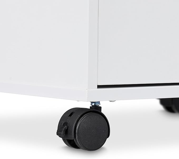 Relaxdays 5 Drawer Roll-Up Cabinet H 66.5 x W 48 x D 39.5 cm Office Cabinet Filing Cabinet with Wheels Office White