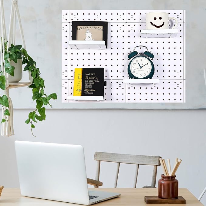Beeveer 4 Pcs Pegboard Shelves Wall Organizer Brackets Pegboard Steel Tray Accessories Organizing Tools for Craft Garage Nursery Workbench Kitchen(5.91 x 4.72 x 0.63 Inches,White)