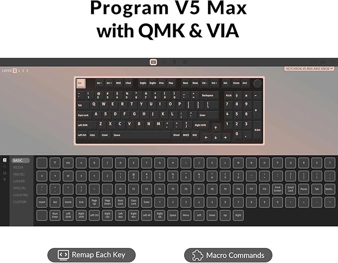 Keychron V5 Max Custom Wireless Mechanical Gaming Keyboard with Number Pad, 96% Layout QMK/VIA 2.4 GHz/Bluetooth 5.1/Wired, RGB Backlit Hot-Swappable Gateron Red Switch for Mac Windows Linux