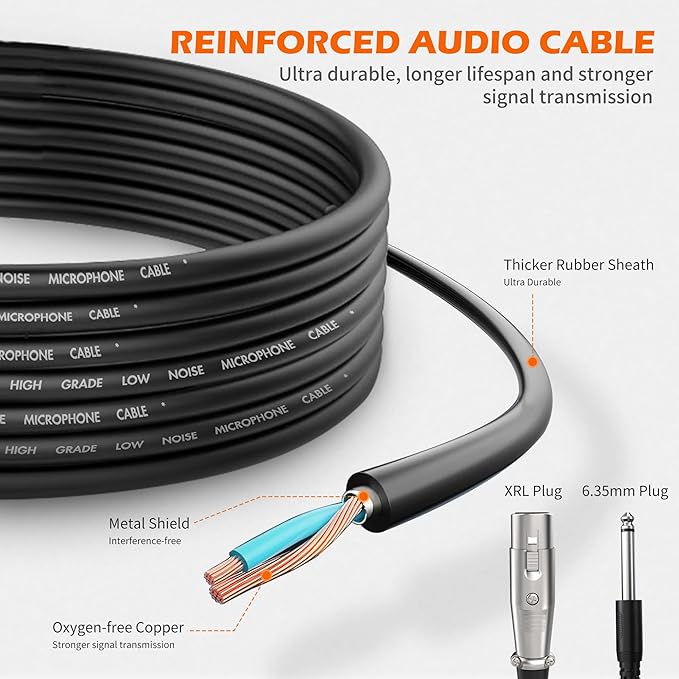 talomen Wired Microphone for Singing, Metal Female, ON/Off Switch, Professional Vocal Dynamic Mic with 20ft & 6.5ft XLR Audio Cable, Cardioid Studio Microfono for Podcasting and Recording, Black-L52