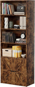 YESHOMY Farmhouse Bookshelf and Bookcase with Doors, Industrial Bookshelves and Bookcases Floor Standing Display 6-Tier Shelf Storage 71.5 inchs for Home Office, Living Room, Rustic Brown, 1 PCS