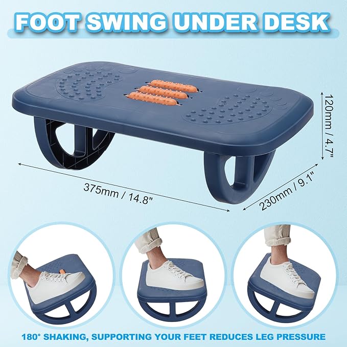 PATIKIL Foot Rest Swingable Stools Leg Rest Footrest with Roller Massager for Under Desk at Work Under Office Desk Chair Computer Gaming Classroom, Blue/Orange