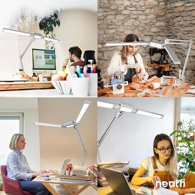 Neatfi LED Desk Lamp | 3,000 Lumens | Dimmable 30W Desk Light | 360 SMD LEDs | CRI 95 | Adjustable Color Temperature | Task Lamp for Home, Office, or Workbench (Silver, 41-Inch, CCT with Clamp)