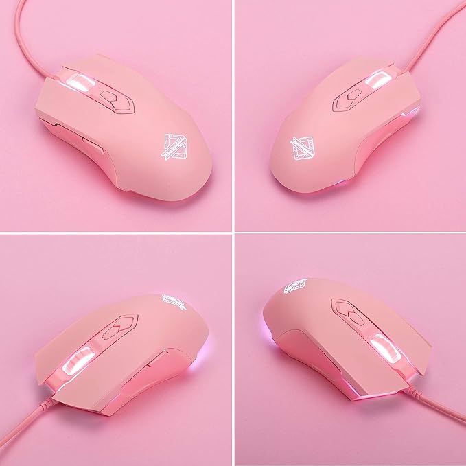 Lomiluskr AJ52 RGB Wired Gaming Mouse, 7 Programmable Buttons, Computer Mice with RGB Lighting, 200-4800 DPI Adjustable, for PC/Laptop (Pink)