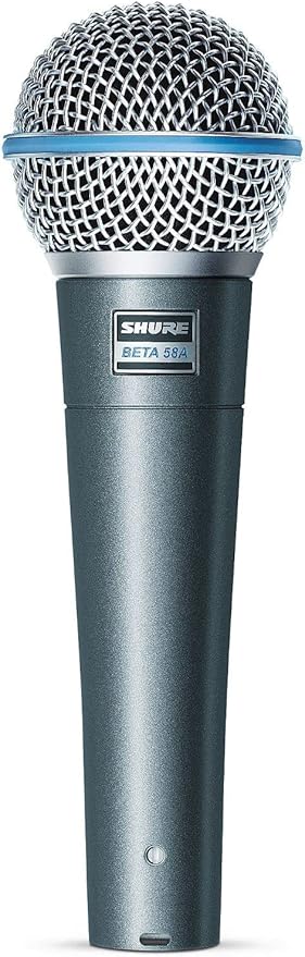 Shure BETA 58A Vocal Microphone - Single Element Supercardioid Dynamic Mic for Stage and Studio with A25D Adjustable Stand Adapter, 5/8” to 3/8” (Euro) Thread Adapter & Storage Bag, Brushed Nickel