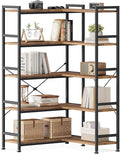 Casaottima Corner Book Shelf, 5 Tier Reversible Bookshelf for Living Room, Industrial Wooden Bookcase with Open Shelves and Metal Frame for Bedroom, Home Office, Kitchen, Vintage