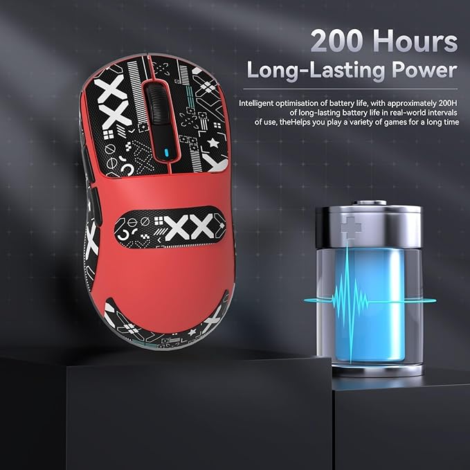 MAMBASNAKE Attack Shark X3 Wireless Gaming Mouse, 49g Ultralight, PixArt PAW3395 26000 DPI, Bluetooth/2.4Ghz /Wired Tri-Mode, 200Hrs Rechargeable Battery, Kailh GM8.0 Switch for PC/MAC/Win - Red&Tape
