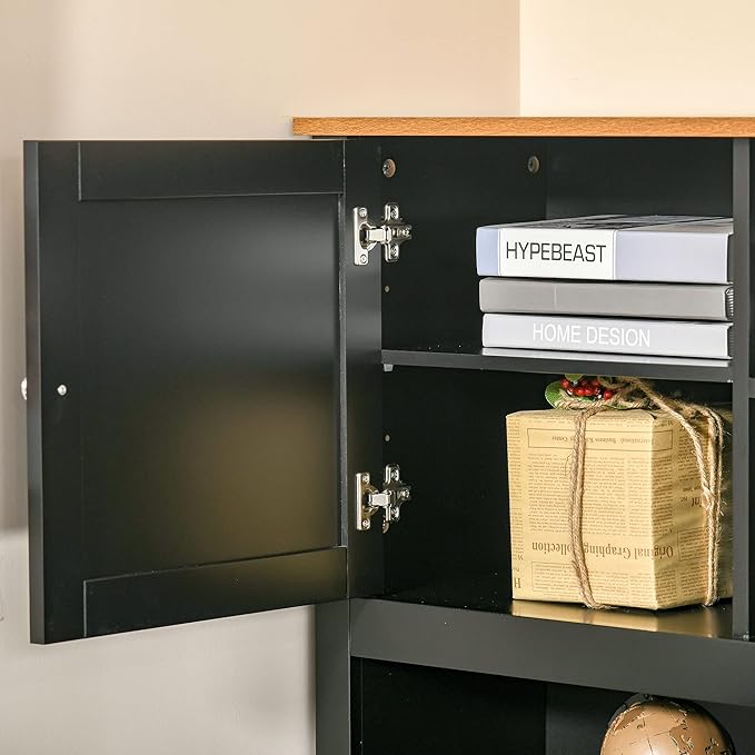 HOMCOM L Shaped Computer Desk with Hutch, 59" Corner Desk, Space Saving Home Office Desk with Storage Shelves, Drawer and Cabinet, Black