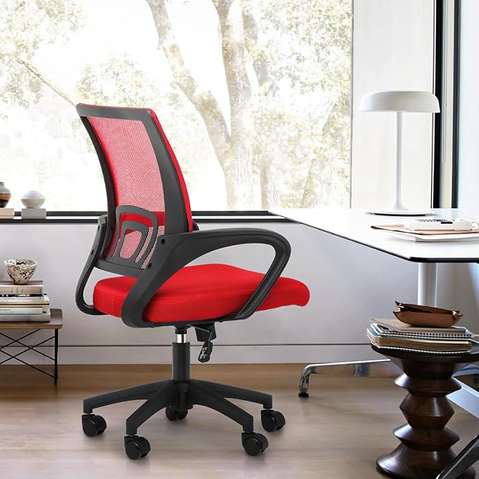 Magshion Office Chair, Ergonomic Mid-Back Mesh Desk Chair, Rolling Computer Chair with Lumbar Support & Comfy Armrests for for Gaming, Work, Study, 300 Lbs Capacity, Red