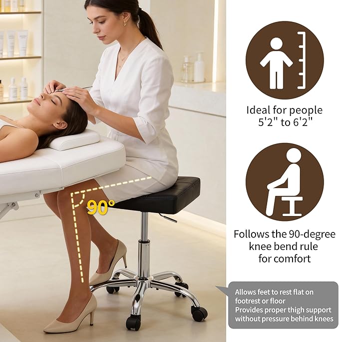 FIRAVOE Ergonomic Rolling Shop Stool (Adjustable Height 17-21 inch) Salon Stool for Hair Stylist (Black)