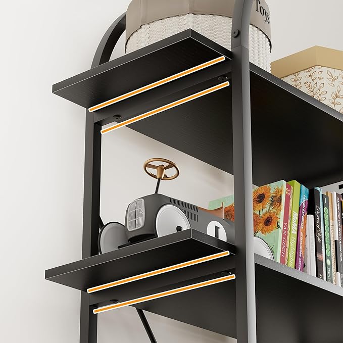 Arbuxzuy Arched Bookshelf 5 Tier Book Shelf, 31.5 Inch Width Industrial Arch Bookcase, Curved Tall Bookshelf with Open Shelves for Home Office, Living Room, Bedroom, Black