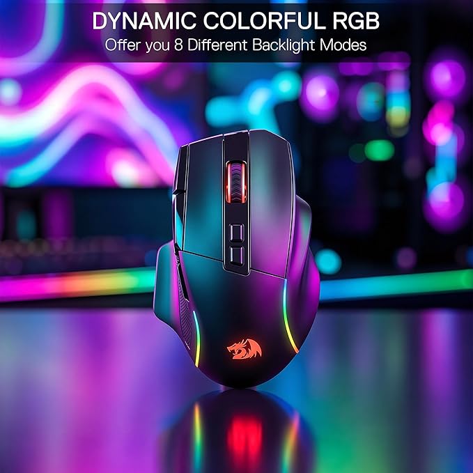 Redragon M925 PRO Wireless Gaming Mouse, 26,000 Max DPI Optical RGB Mice with 10 Programmable Buttons, Hyper-Fast Scroll, Software Supports DIY Keybinds & DPI, Black