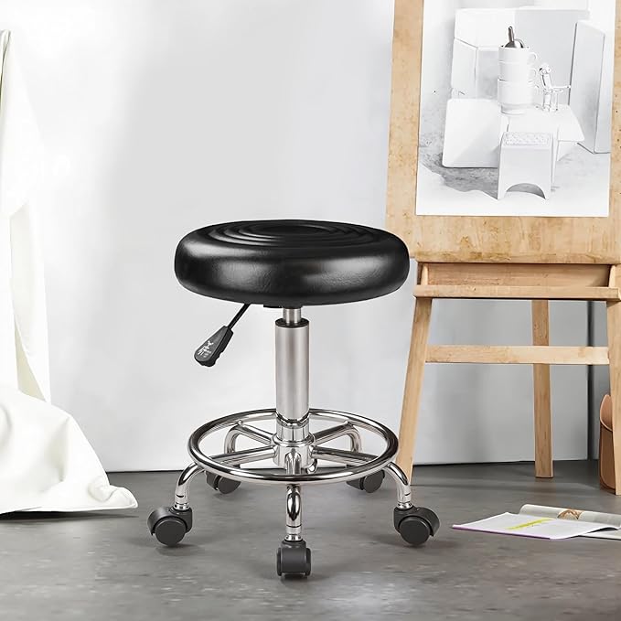 VECELO Home Office Desk Chair with Wheels | PU Leather Rolling Office Chair for Drafting, Salon, Spa(Black)