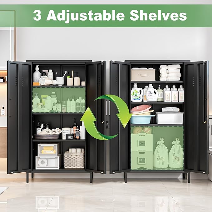 Ckzbx Narrow Storage Cabinet 51.18" H Bathroom Cabinet Metal Pantry Cabinets, 3 Adjustable Shelves for Kitchen, Home Office, Living Room, Dinning Room (30 inches Wide Black)