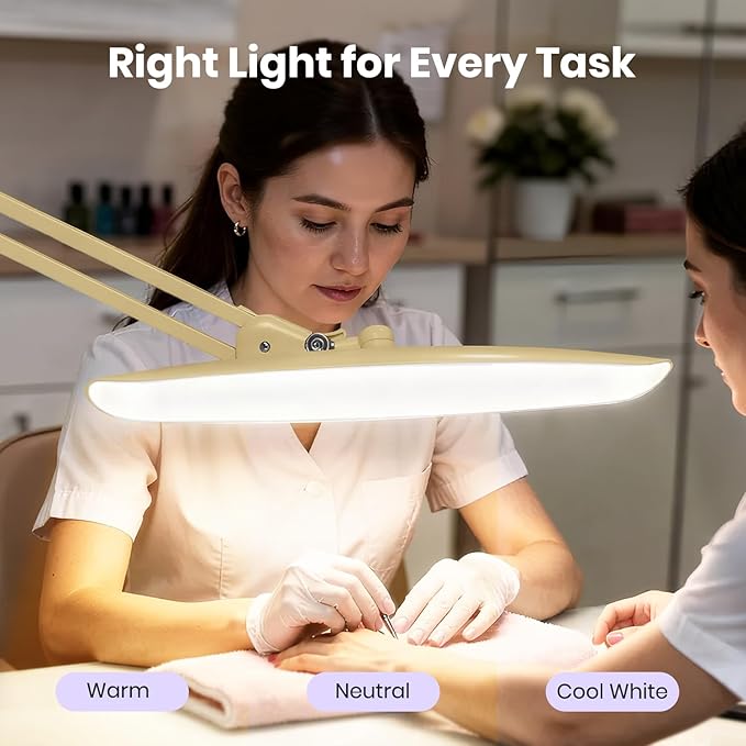 Neatfi XL 2200 Lumens 20W LED Desk Lamp with Clamp – Adjustable Color Temperature | 4-Level Dimmable Light | Home Office, Crafts & Workbench | 20-Inch Wide Head (Gold, CCT with Clamp)