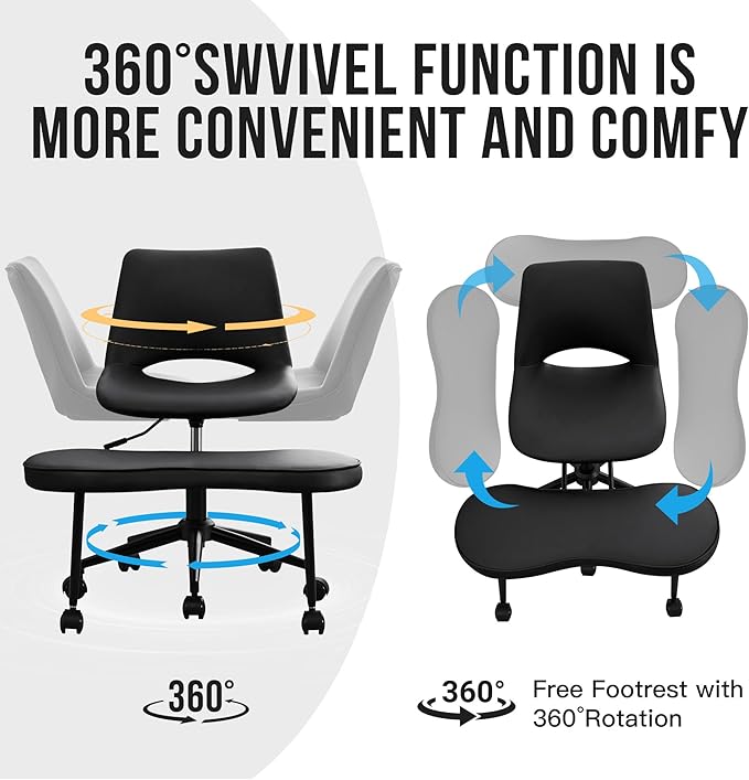 Ergonomic Cross Legged Office Chair with Wheels, 360° Swivel ADHD Chairs for Adults, Height Adjustable Seat for Meditation, Yoga - Wide Criss Cross Chair with Lumbar Support, Kneeling Chair, Black