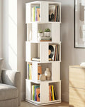 Foxemart 5-Tier Rotating Bookshelf Tower, 360° Spinning Modern Book Storage Bookcase, Stable Display Corner Book Shelf for Kids Room, Living Room, Bedroom, Home Office, White