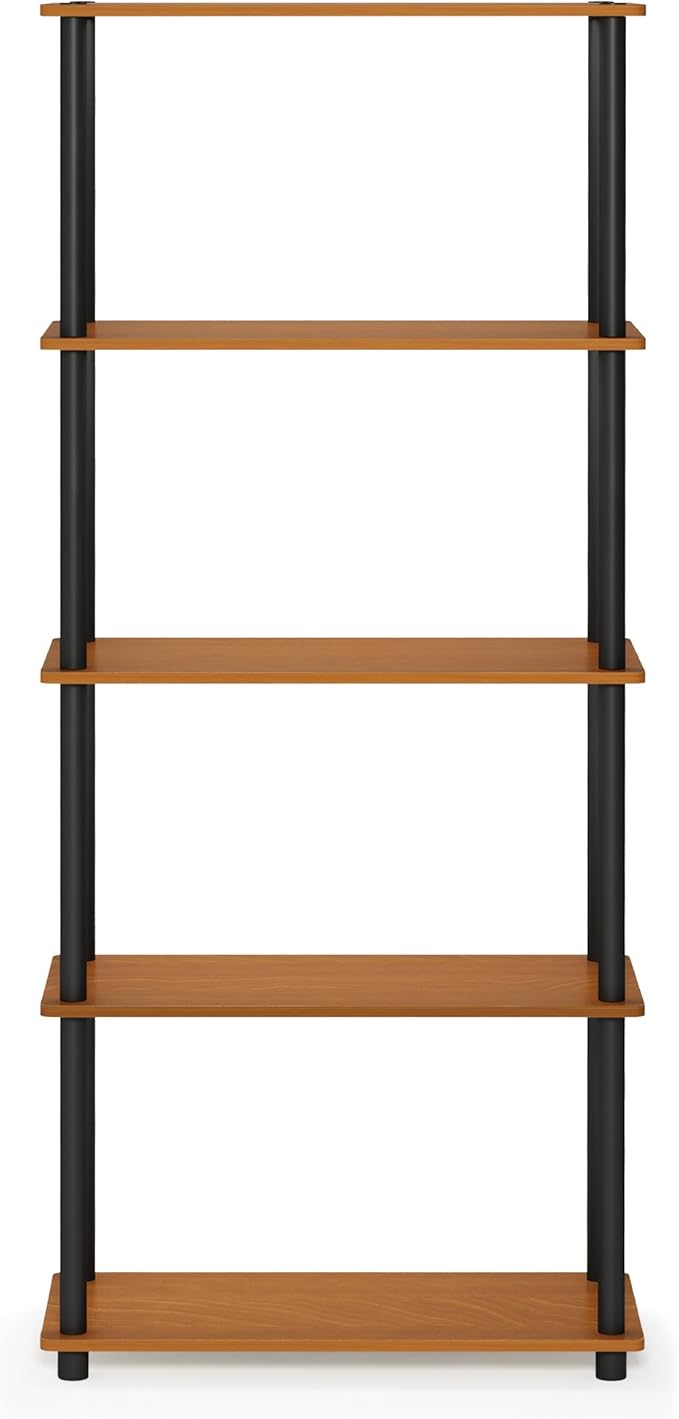Furinno Wire Book Shelf, 5-Tier Industrial Style Metal Frame Bookcase, Display Shelf, 24 Wide, Walnut Cove