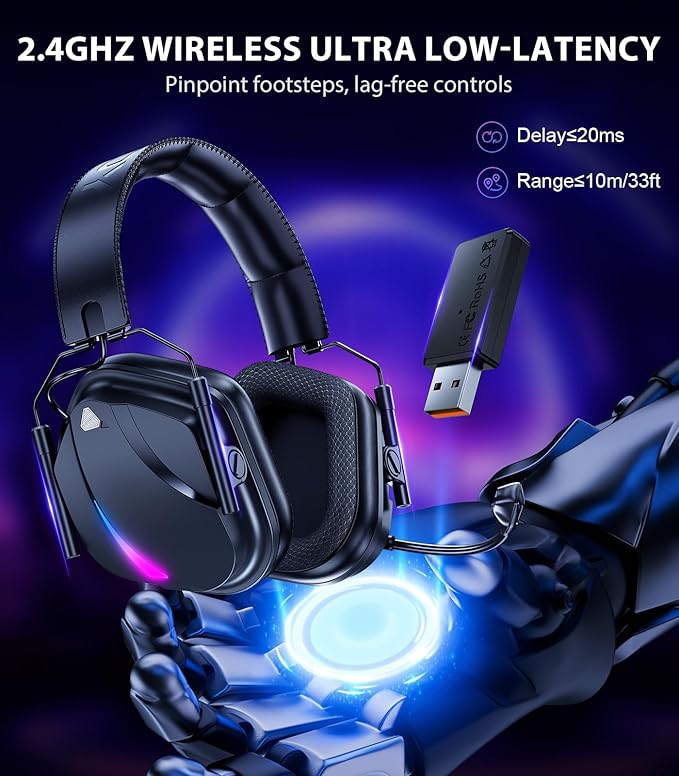 Vakedy Wireless Gaming Headset for PS5, PS4, PC, 2.4GHz Low-Latency & Bluetooth 5.4 Gaming Headphone with Noise Canceling Mic, 50mm Drivers, 50H Battery Wireless Headset for Switch, Mobile, Mac