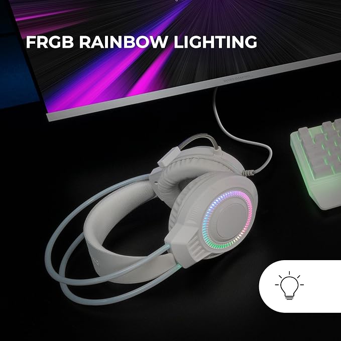 Mars Gaming MH124 FRGB Rainbow Gaming Headphones, Ergonomic Design, Flexible Microphone, Volume Control, Windows, Linux, Mac, PS4, PS5, Xbox One, Xbox Series X|S, Switch, Switch 2, White
