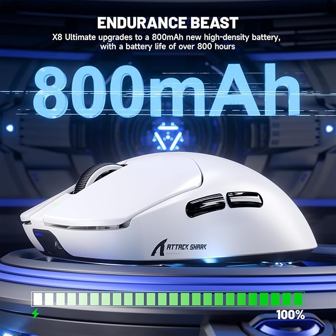 ATTACK SHARK X8 Ultimate Wireless Gaming Mouse,PAW3950MAX 42K DPI Sensor,Nordic 54L15 MCU,Wireless/Wired Dual 8K Polling,Optical Switch,59g Lightweight 2.4GHz/BT/Wired Mice with Coiled Cable-White