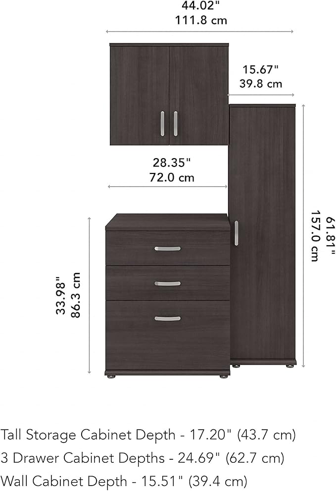 Bush Business Furniture Universal 3 Piece Modular Laundry Room Storage Set with Floor and Wall Cabinets in Storm Gray