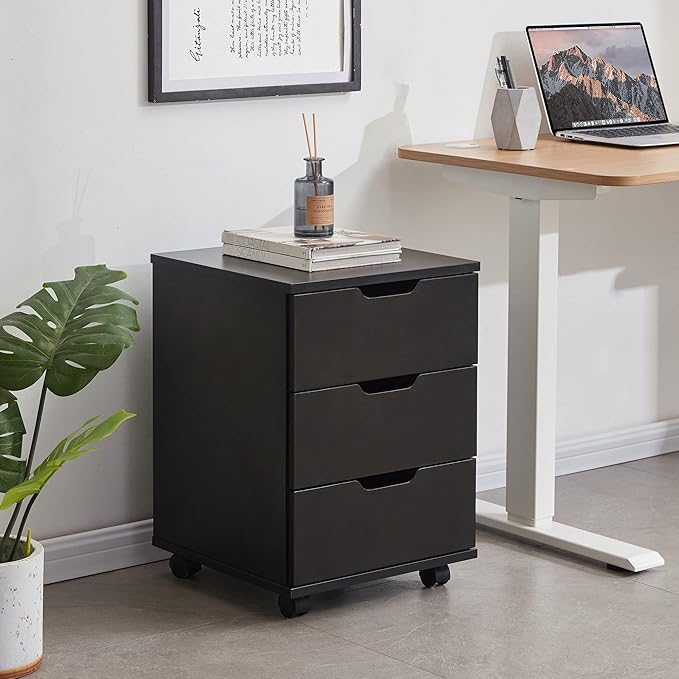 Farini 3-Drawer Vertical Filing Cabinet Rolling Wood Mobile File Cabinets Under Desk for Home Office with Casters,Black,Fully-Assembled