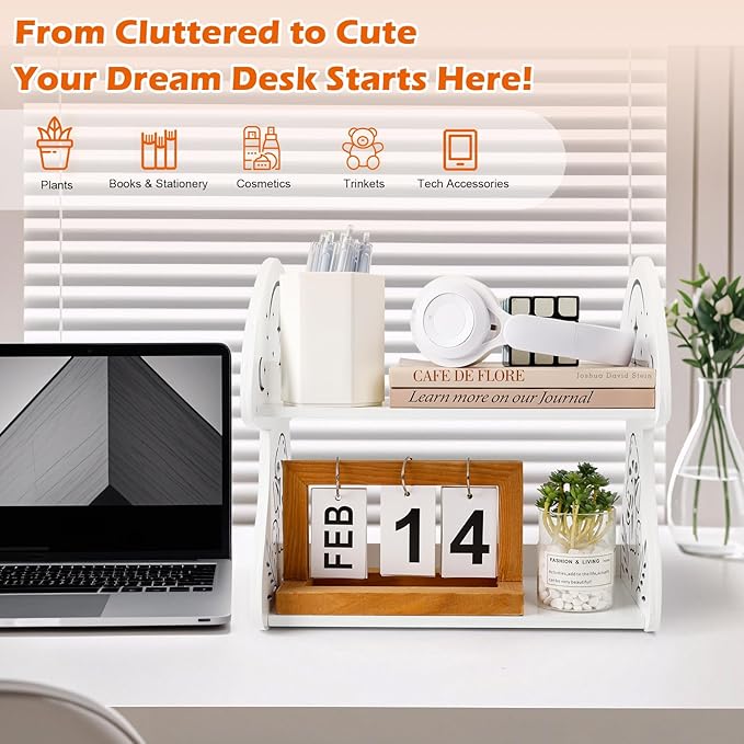 Mushroom Desk Shelf Cottagecore Decor for Storage, Cute Wooden Book Shelf Desktop Display Shelves Organizers, White Mushroom Accessories for Women, Kids