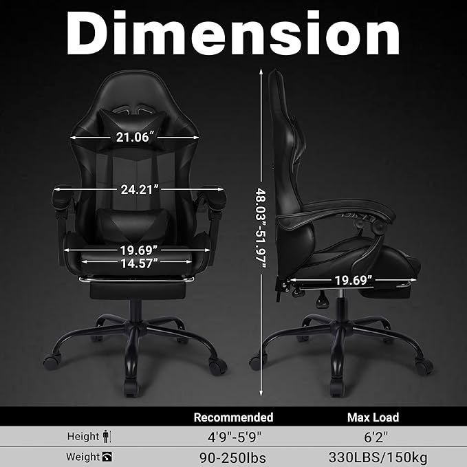 Gaming Chair,Height Adjustable Chair with 360°Office Desk Chair,Heavy Duty 330lbs Video Game Chair for Adults