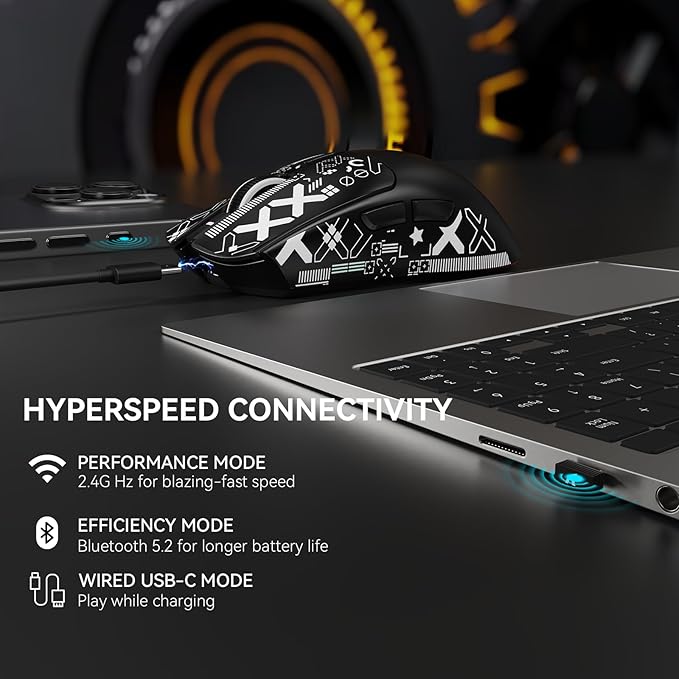 X1 Superlight Wireless Gaming Mouse with RGB Magnetic Charging Dock, BT/2.4G Wireless/Wired Gaming Mouse, PAW3395PRO Gaming Sensor, 40000DPI, Tape, 53g Office Mice for PC/Mac/Win/Xbox (Black)