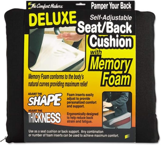 Deluxe Seat/Back Cushion w/Memory Foam, 17-1/2w x 2-3/4d x 17h, Black