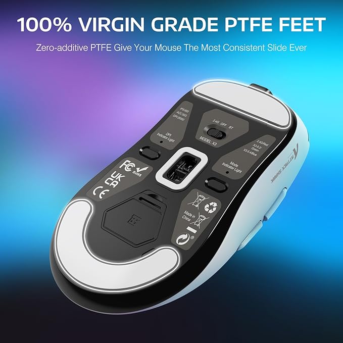 ATTACK SHARK X3 Lightweight Wireless Gaming Mouse with Tri-Mode 2.4G/USB-C Wired/Bluetooth,26K DPI, PAW3395 Optical Sensor,Kailh GM8.0 Switch,5 programmable Buttons for PC/Win/Mac(White)