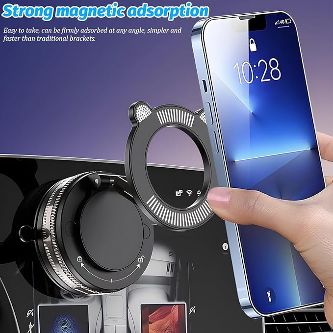 Vacuum Magnetic Suction Car Phone Holder, 360° Adjustable Foldable Strong Grip Cellphone Mount for Smooth Surface, Hands-Free Mobile Phone Stand, Universal for Most Smartphones (White)