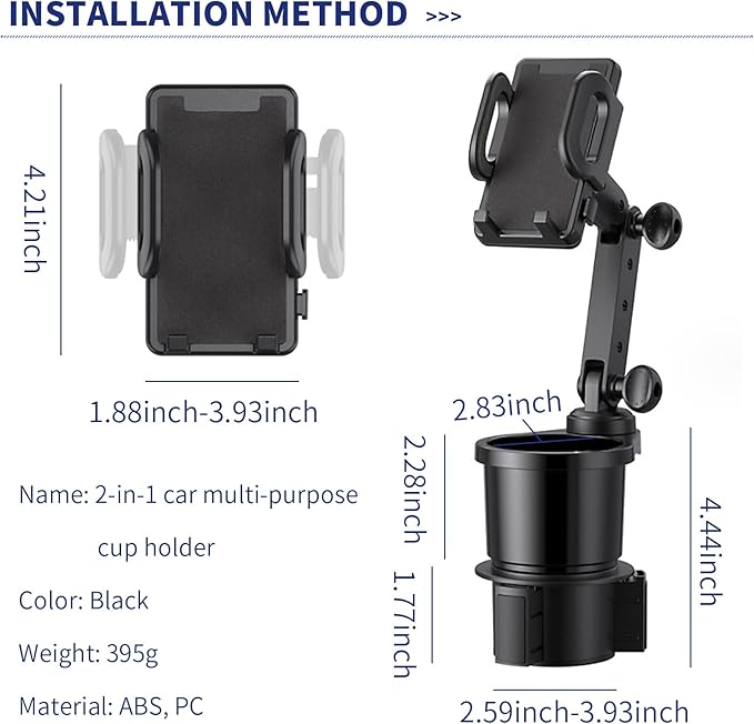 1 PC Mobile Phone Mount, Adjustable Cup Holder, Multifunctional Beverage Can Holder, Shockproof Automotive Kit, Non-Slip Vehicle Decoration, Universal for Most Cars, Trucks, SUVs (Black)