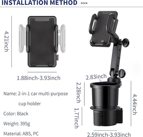 1 PC Mobile Phone Mount, Adjustable Cup Holder, Multifunctional Beverage Can Holder, Shockproof Automotive Kit, Non-Slip Vehicle Decoration, Universal for Most Cars, Trucks, SUVs (Black)