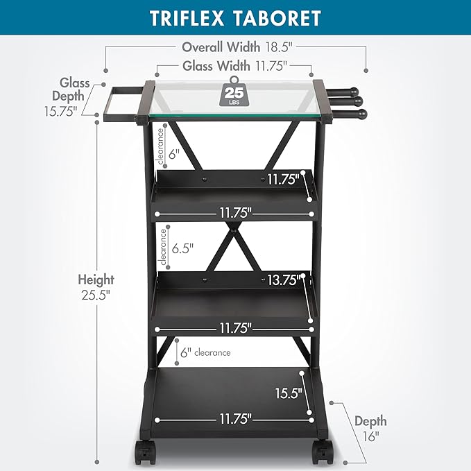 SD Studio Designs Modern Triflex Mobile Storage Taboret for Arts and Crafts, Charcoal/Clear Glass