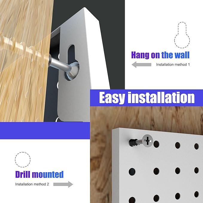 Spampur Peg Board, 4 Pack Metal Peg Board Panels, White PegBoard Wall Organizer for Gaming Room, Office, Craft Room Storage and Organization, Garage Tool Storage, SewingRoom, Workbench