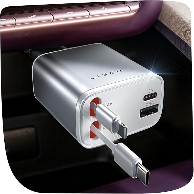 LISEN White Retractable Car Charger, for Gifts for Him Her, for iPhone 17, Cute 4 in 1 Retractable USB C Car Charger for Women, 75W Fast Charging Car Accessories for iPhone & Samsung S26 & Android