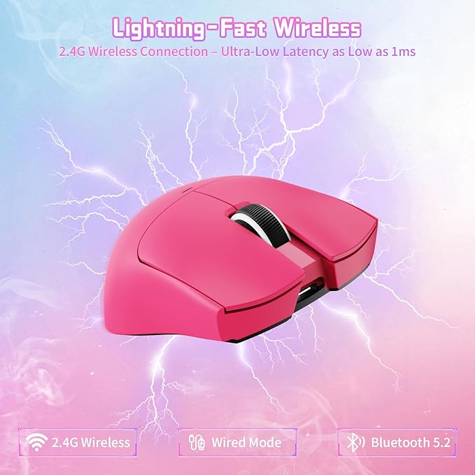 ATTACK SHARK X11SE Lightweight Wireless Gaming Mouse, 59g Tri-Mode BT/2.4G Wireless/Wired Gaming Mouse, PixArt PAW3311 Gaming Sensor, 22000 DPI, Office Mice for PC/Xbox/Win/Mac (Magenta)