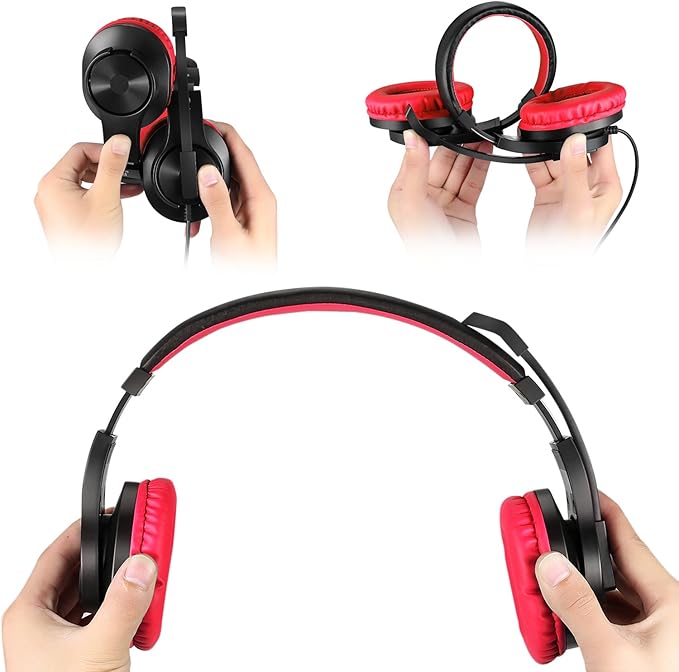 BlueFire Kids Headphones for Online School, Children, Teens, Boys, Girls, 3.5mm Stereo Over-Ear Gaming Headphone with Microphone and Volume Control for PS4, PS5, New Xbox One (Red)
