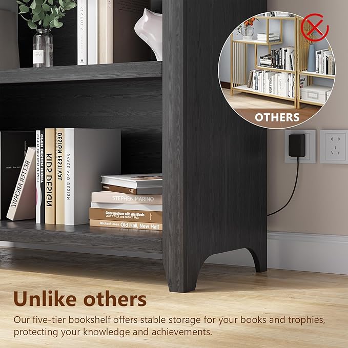 Arch Bookcase - 5 Tiers Bookshelf with 3 Colors LED Sensor Lights and Thickened Wooden Design Display Shelf for Lego Books Bathroom Living Room - Ideal Gift (Black)
