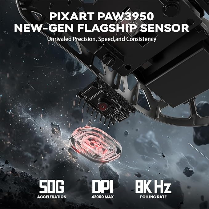 ZIYOU LANG x Attack Shark R2 Wireless Gaming Mouse, Ultra Lightweight Magnesium Alloy, PAW3950 42000 DPI Optical Sensor, 8KHz Polling Rate, BT/2.4G/Wired Programmable Mice with Grips Sticker (Black)