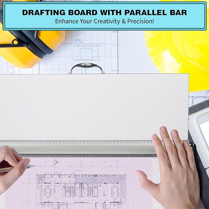 Portable Drafting Board, 18"X24" Professional Architecture Drafting Board, Tabletop Drawing Board with Ruler & Parallel Bar, Drafting Tools for Architects, Artists, Engineers, and Designers
