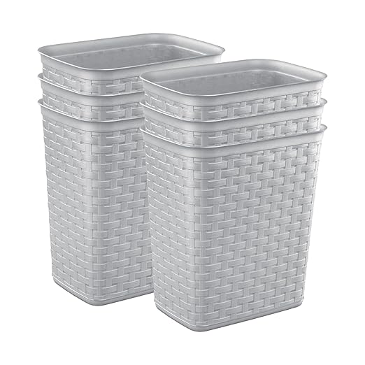 Sterilite 3.4 Gallon Weave Wastebasket, Small, Decorative Trash Can for the Bathroom, Bedroom, Dorm Room, or Office, Gray, 6-Pack