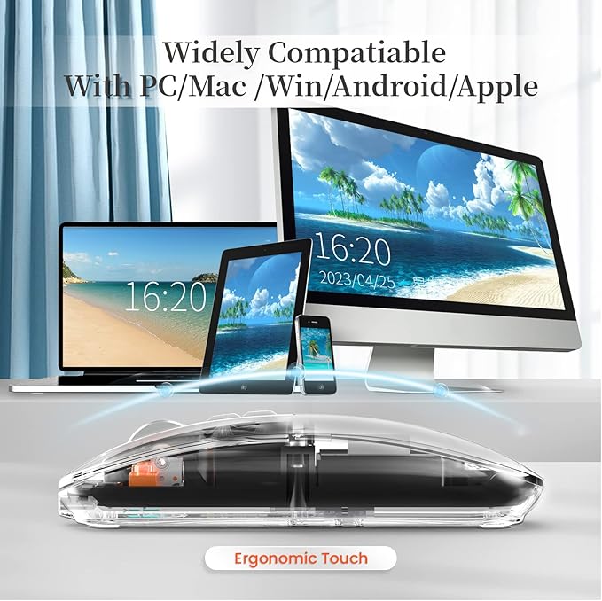 A.JAZZ Wireless Bluetooth5.1&2.4G Mini Lightweight Mouse,Transparent Clear Cool,Rechargeable Silent Computer Mice,Nano USB C Receiver,LED Battery Magic Silm for Office/PC/Mac/Laptop/Apple/ipad(Black)