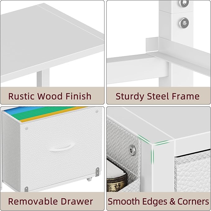 HIGDBFE 2-Drawer File Cabinet, Filing Cabinet with 2-Tier Printer Shelves, Office Cabinets with Side Bag&File Drawer for A4/Letter Size, Printer Stand with Storage for Home Office, White, 16.5" W