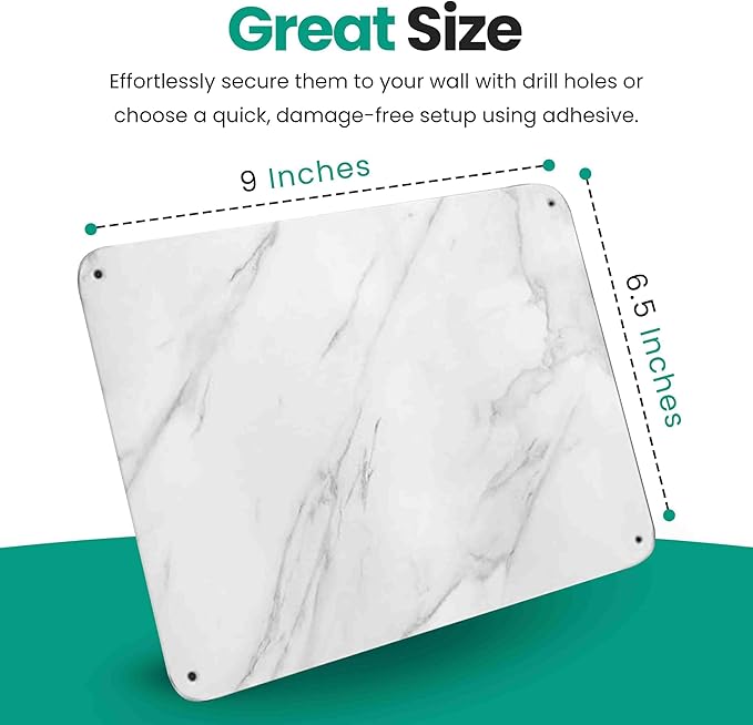 9 inches x 6.5 inches Stainless Steel Plate for Magnets, 3M Adhesive Back, Mounting Screws, Ideal for Magnetic Shelf, Colorful Magnets as a Gift. Mount Anywhere! (Carrara Marble, 2 Pack)